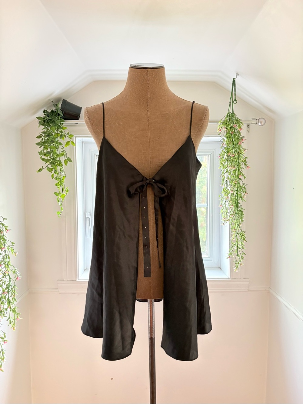 La SENZA Black Satin Tie-Front Cami